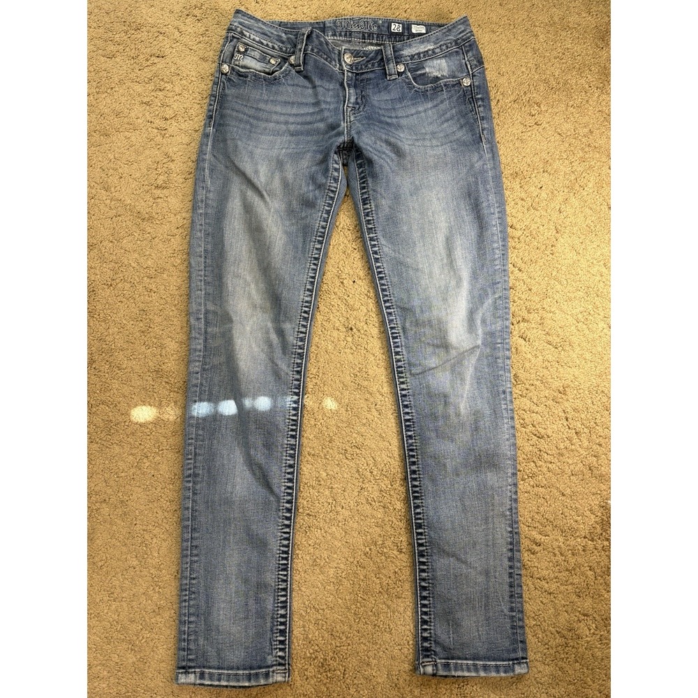 Miss Me Signature Skinny Jean Women 28 Embellished Flap Pockets Low Rise Cowgirl